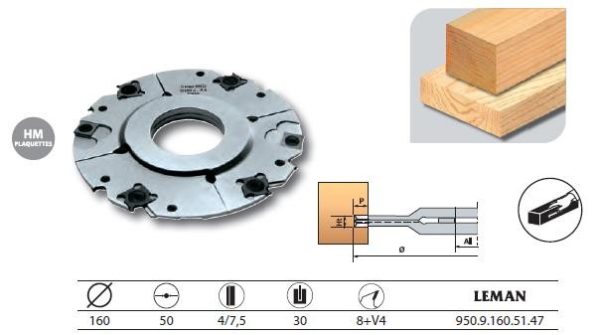 Leman - Porte-outils à rainer extensible 160x50x4/7,5 z8+V4 - 950.9.160.51.47