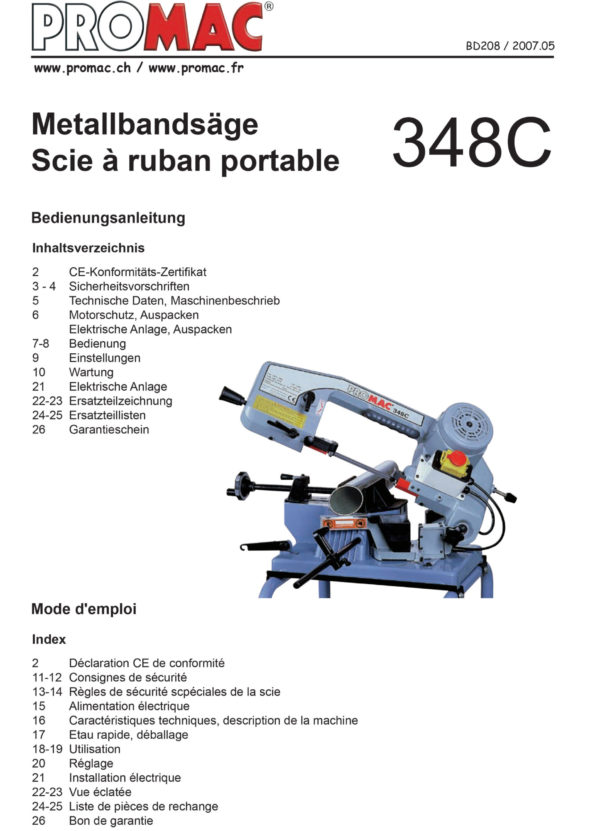 348C Scie à ruban 230 V, 0.37kW, capacité de coupe Ø 100mm