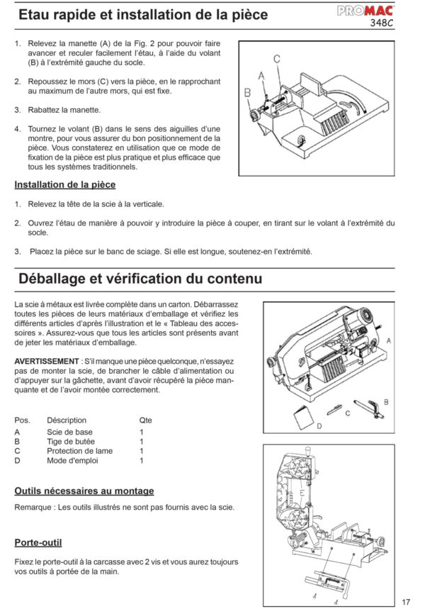 348C Scie à ruban 230 V, 0.37kW, capacité de coupe Ø 100mm