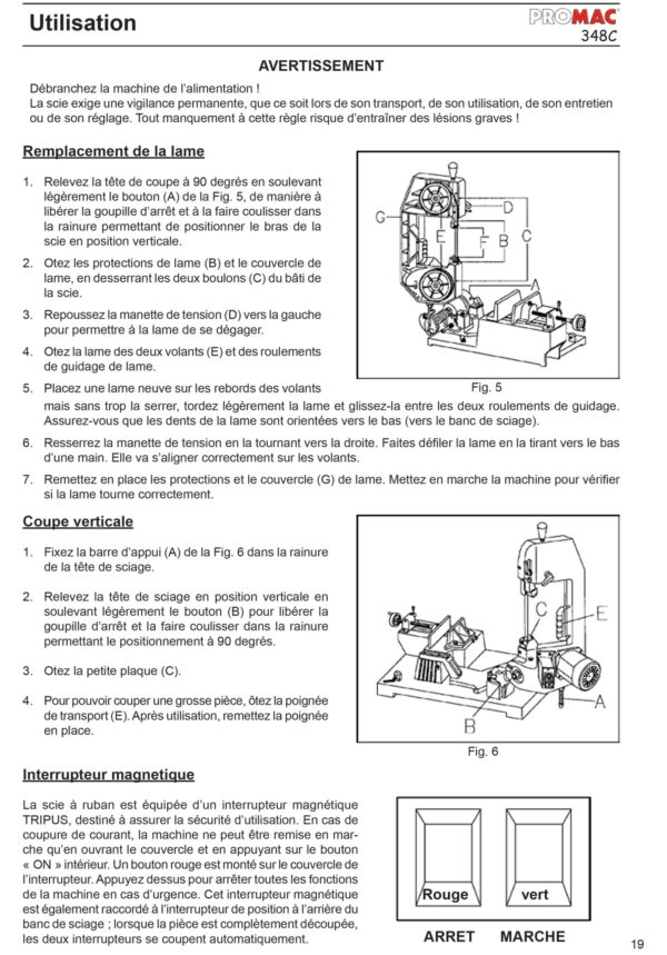 348C Scie à ruban 230 V, 0.37kW, capacité de coupe Ø 100mm